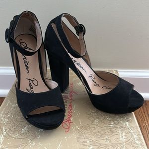 American rag black suede heels